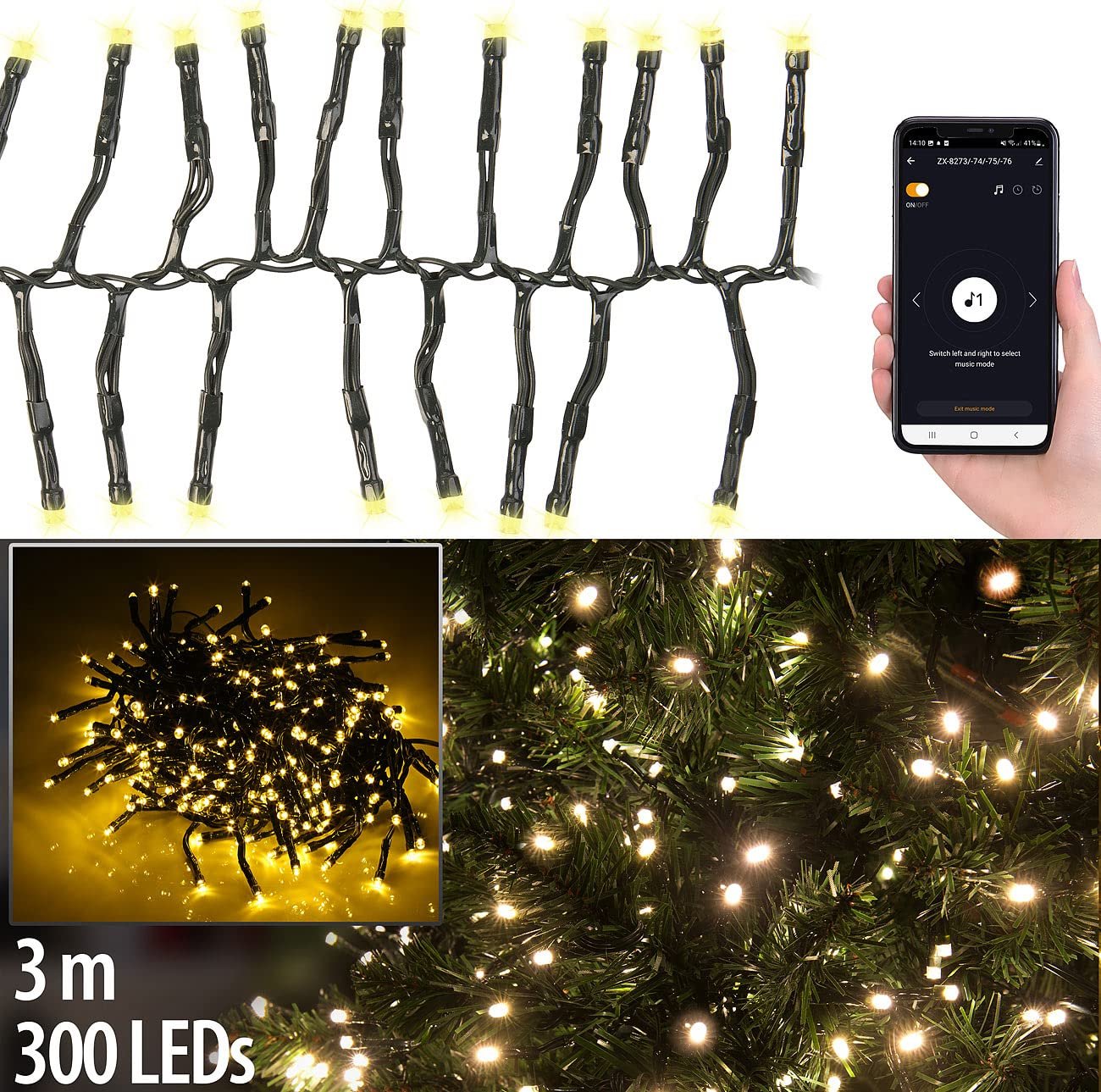 LED Гірлянда Lunartec Smart WiFi, 300 LED, 3 м, Темно-зелений, фото №2