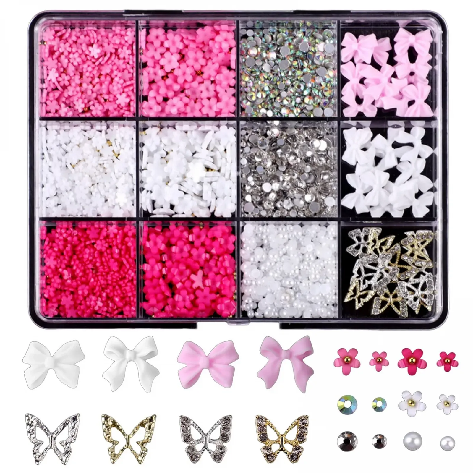 Набор украшений для ногтей 1 Box Art Nail Charms 3D цветы, стразы и метелики для Nail DIY, фото №1 Набор украшений для ногтей 1 Box Art Nail Charms 3D цветы, стразы и метелики для Nail DIY, фото №1