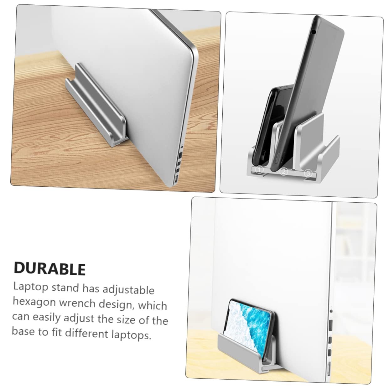 Вертикальна Підставка для ноутбука HOMSFOU Алюмінієва з док-станцією Регульований тримач для смартфона та планшета для дому та офісу, фото №9