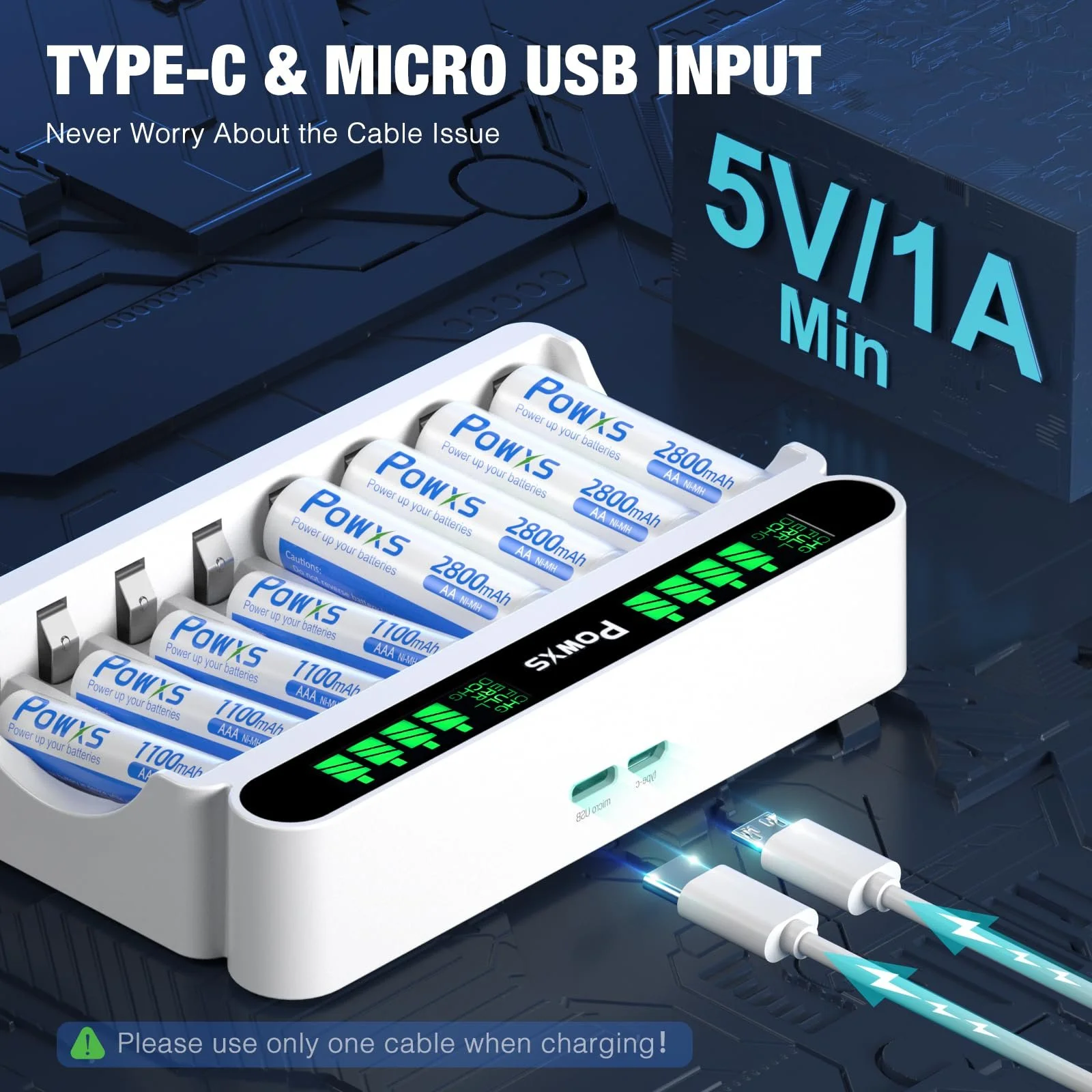 Зарядний пристрій для акумуляторів NI-MH NI-CD AA/AAA POWXS на 8 слотів із РК-дисплеєм, фото №7