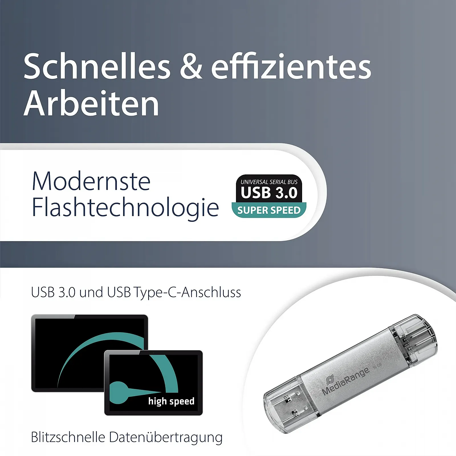 USB-накопичувач MediaRange USB 3.1 and TypeC 128 GB Combo 60 МБ/с Сріблястий, фото №3