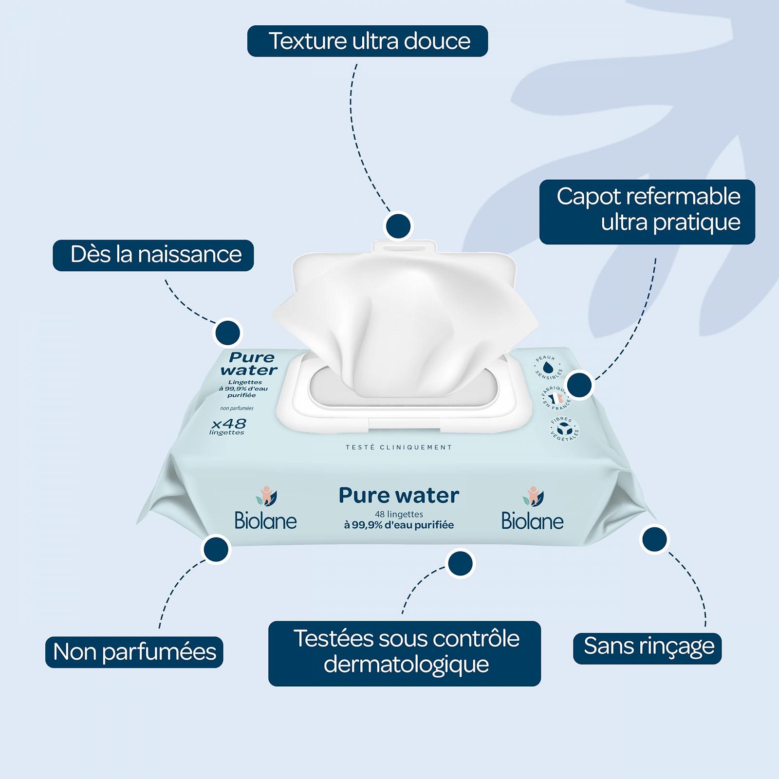 Дитячі серветки Biolane Pure Water 144 шт., фото №3
