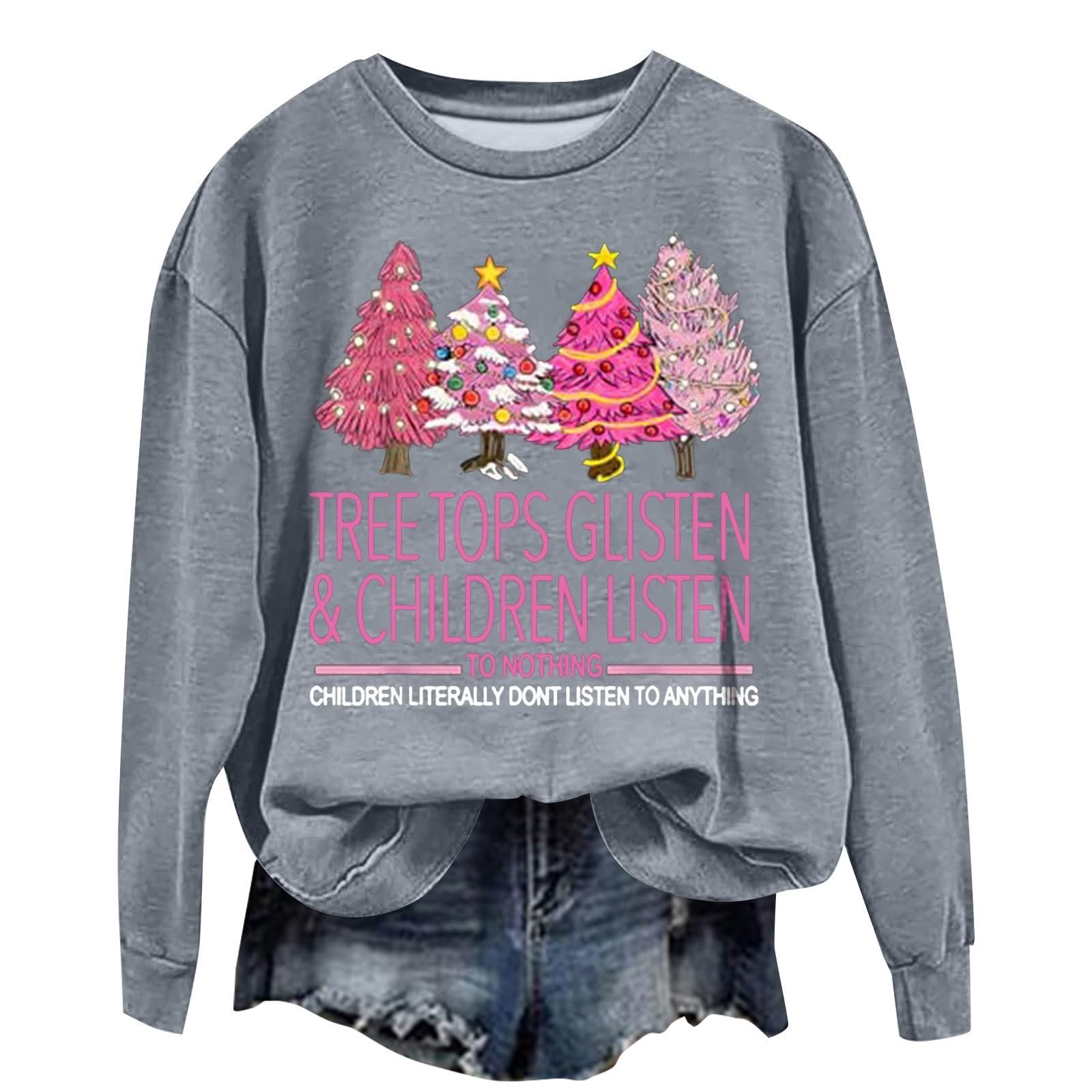 Женские рождественские свитшоты Рождественский топ Женская одежда Рождественские елки Свитшот Женский Смешной елочный кемпинговый свитшот Повседневные осенние пуловеры Зимние для женщин, фото №3