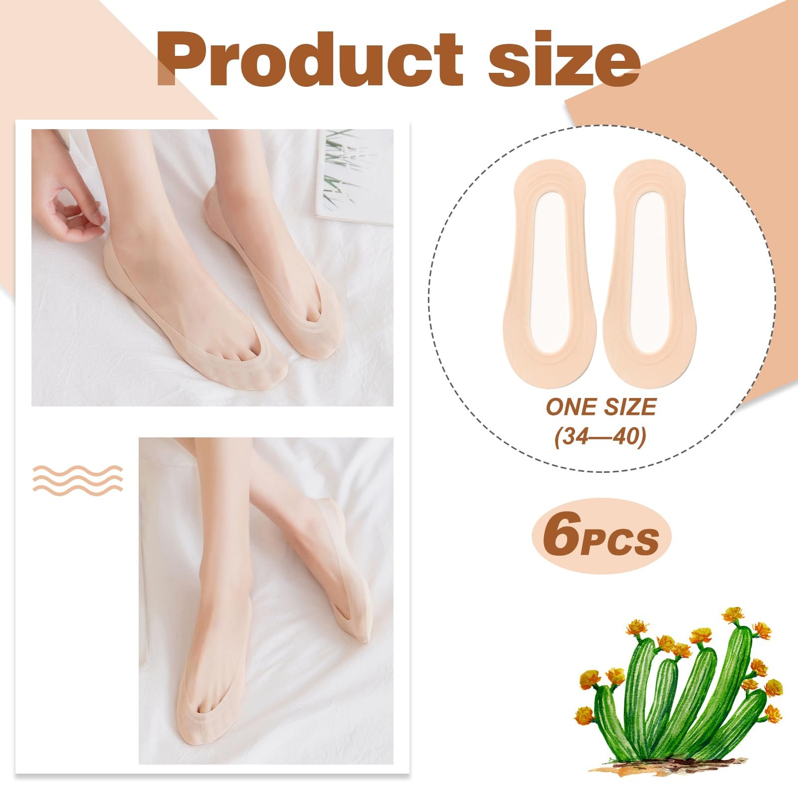 Набор носков-балерин 6 шт., дышащие носки до щиколотки, нескользящие носки для тренировок, для лоферов, туфель на плоской подошве, высоких каблуков, 34-40, разноцветные, 34, фото №2