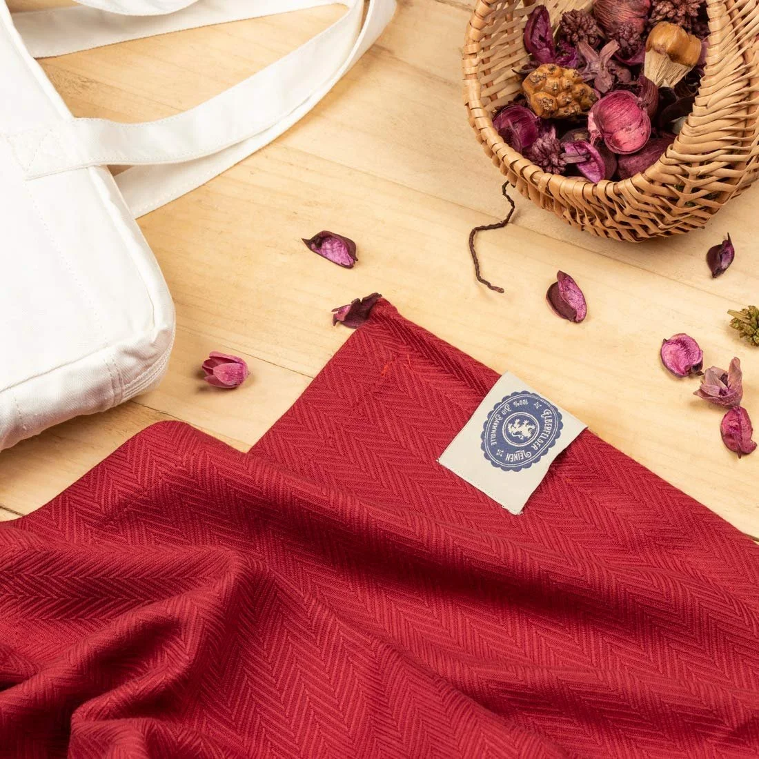 Покрывало LANGDHUUS Original, Ткань в елочку, 150 x 220 см, Бордовый, 100% органический хлопок, Летнее одеяло, Покрывало на диван, Хлопковое одеяло, фото №5