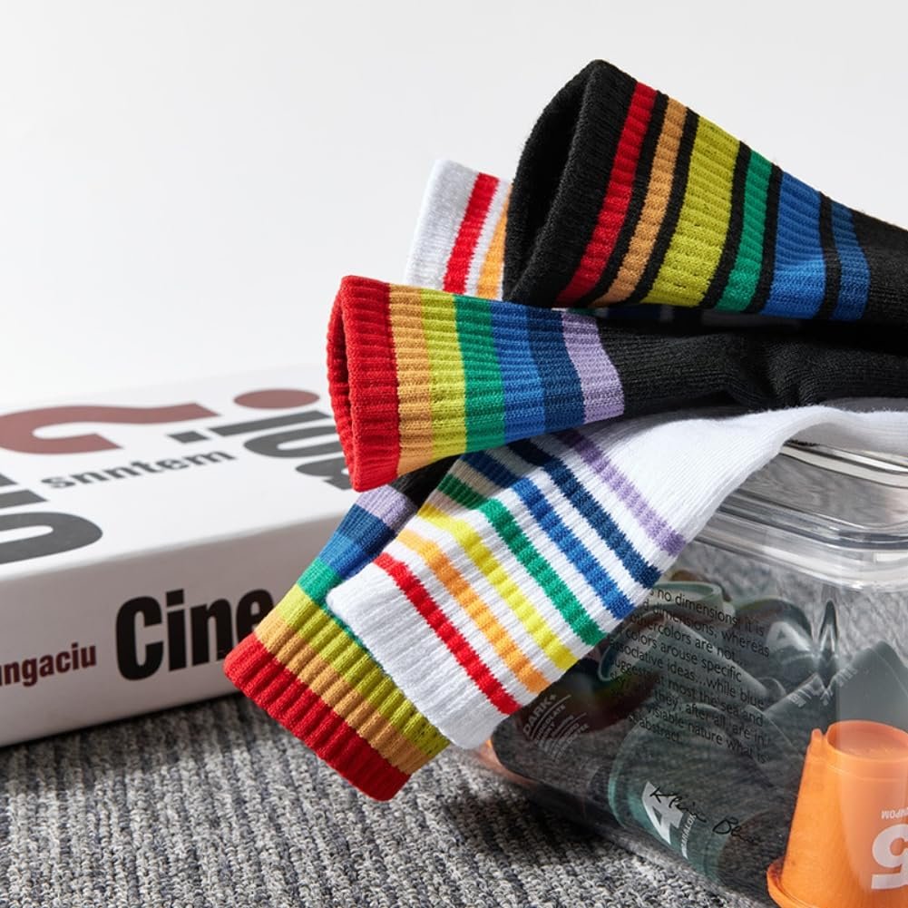 Носки AKAMAS 6 пар Женские Цветные Полосатые Радужные Белые Черные LGBTQ Pride Спортивные Носки Хлопковые Веселые Повседневные Носки-следки, фото №3