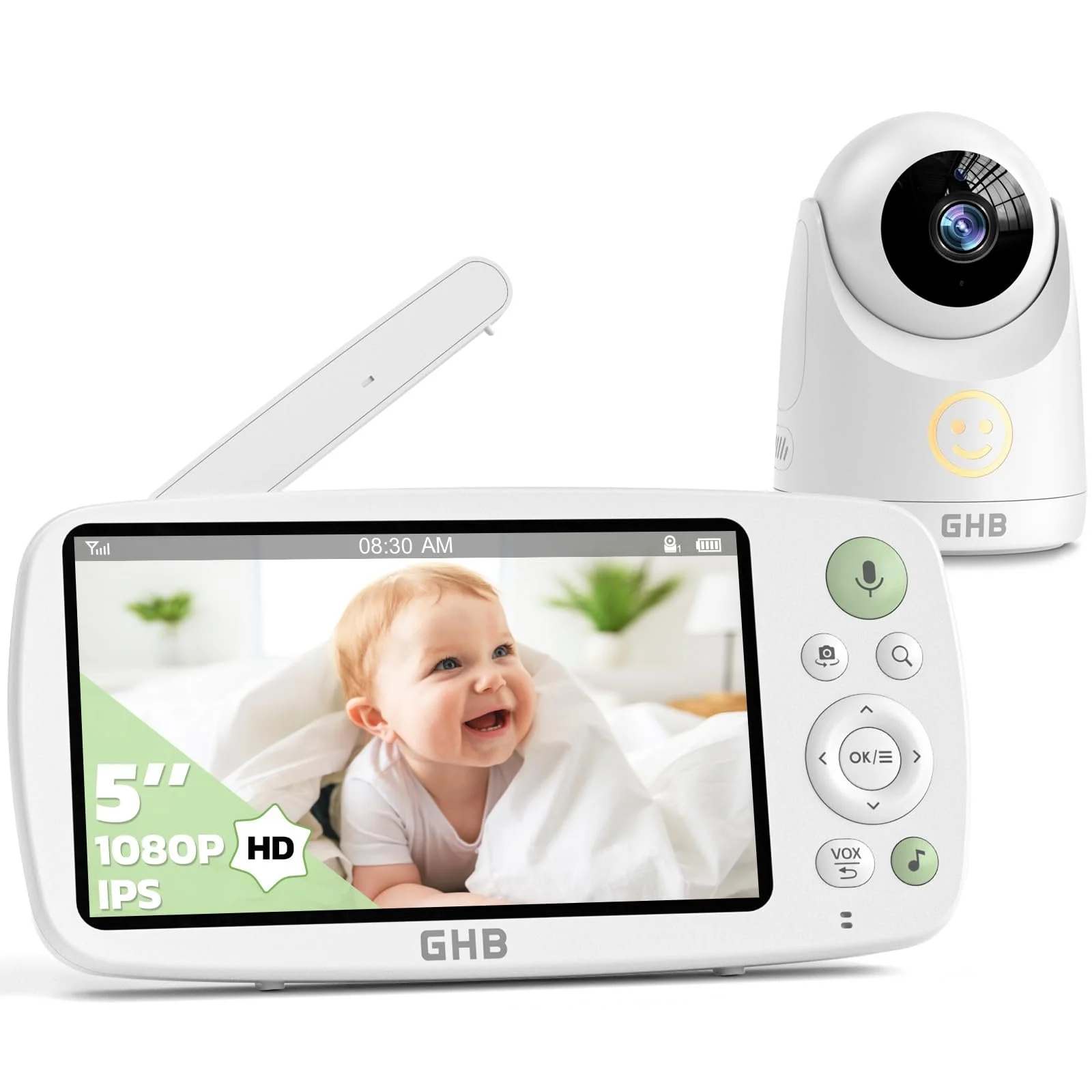 Відеоняня GHB 5 дюймів HD 1080P 4000 mAh 4x Zoom Intercom Night Vision 300 м, фото №1 Відеоняня GHB 5 дюймів HD 1080P 4000 mAh 4x Zoom Intercom Night Vision 300 м, фото №1