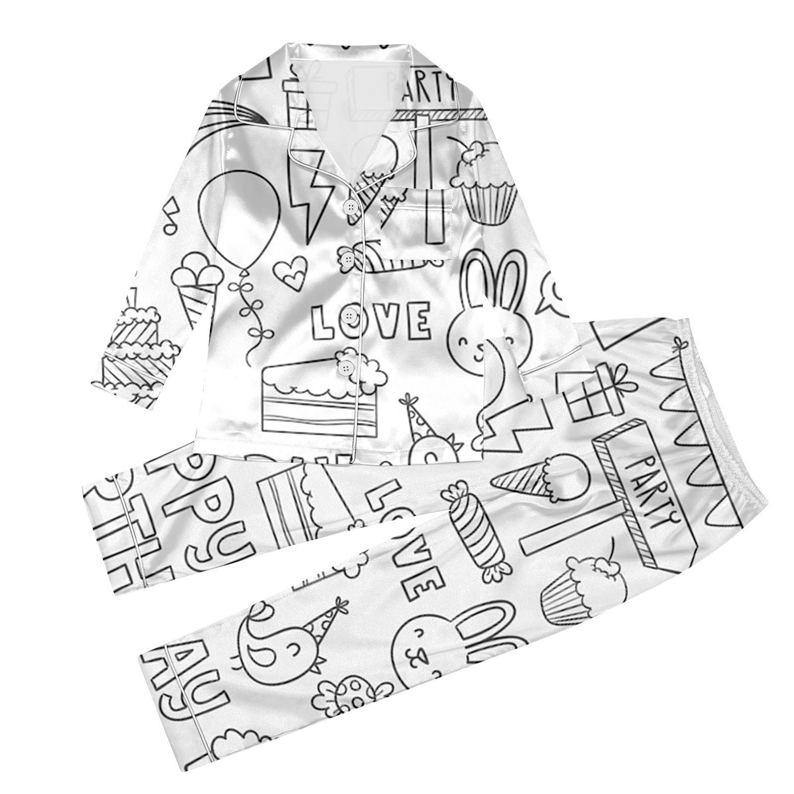 Дитяча піжама для розфарбовування DIY, комплект домашнього одягу з двох предметів, зимова, біла, з мультяшним принтом, фото №1