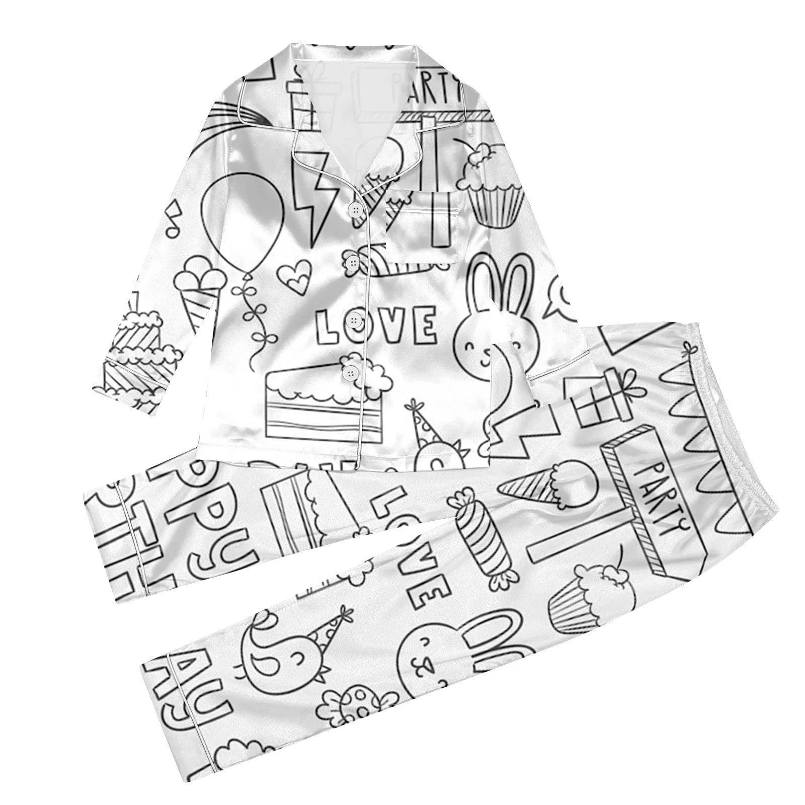 Детская пижама для раскрашивания DIY, комплект домашней одежды из двух частей, зимняя, белая, с мультяшным принтом, фото №1 Детская пижама для раскрашивания DIY, комплект домашней одежды из двух частей, зимняя, белая, с мультяшным принтом, фото №1