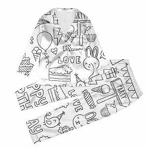 Дитяча піжама для розфарбовування DIY, комплект домашнього одягу з двох предметів, зимова, біла, з мультяшним принтом - Фото 1