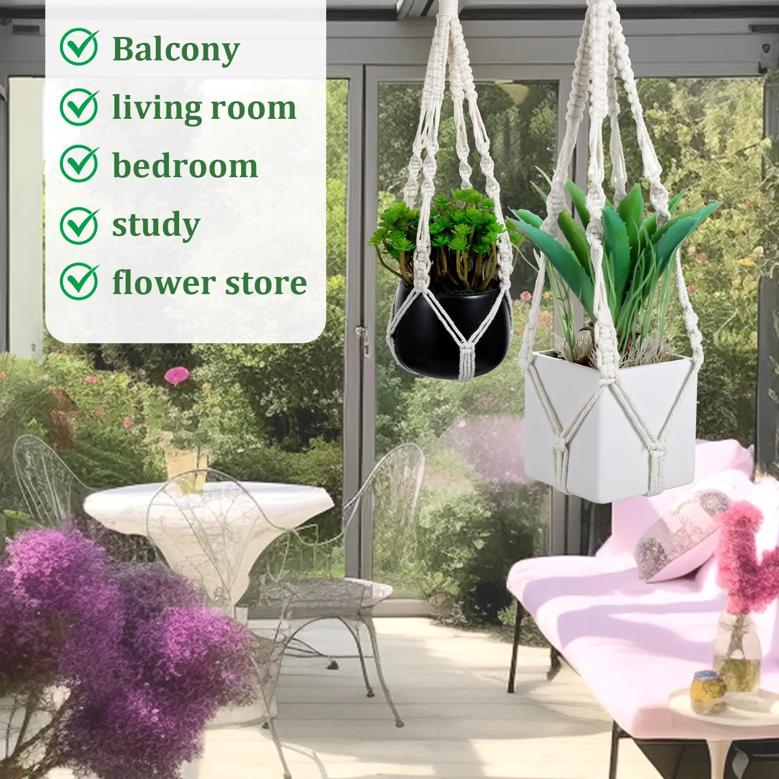 Подвесные корзины макраме 2 шт. бохо бежевые, фото №4