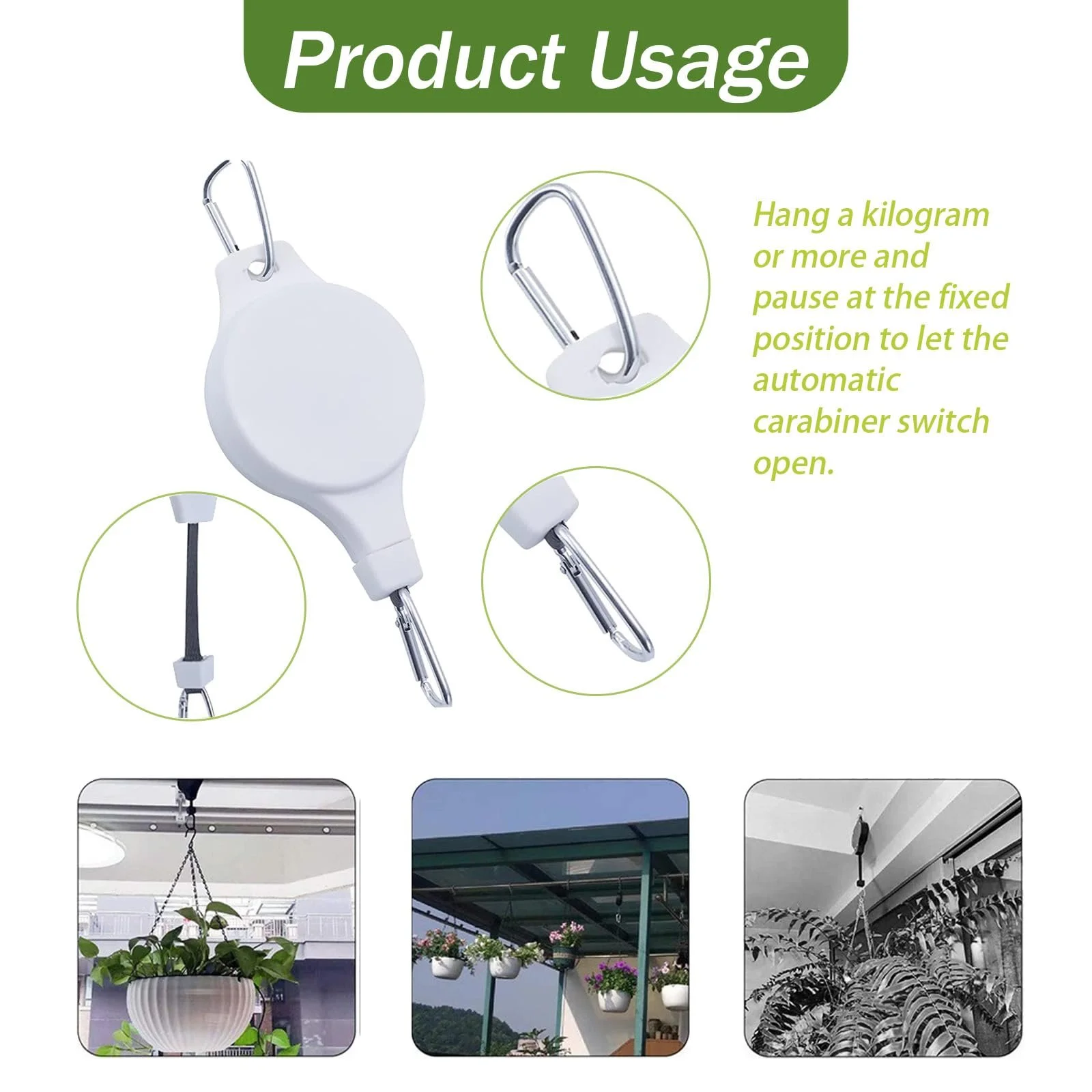 Крючки для подвесных корзин выдвижные с регулируемым механизмом, черные, 2 шт., фото №4