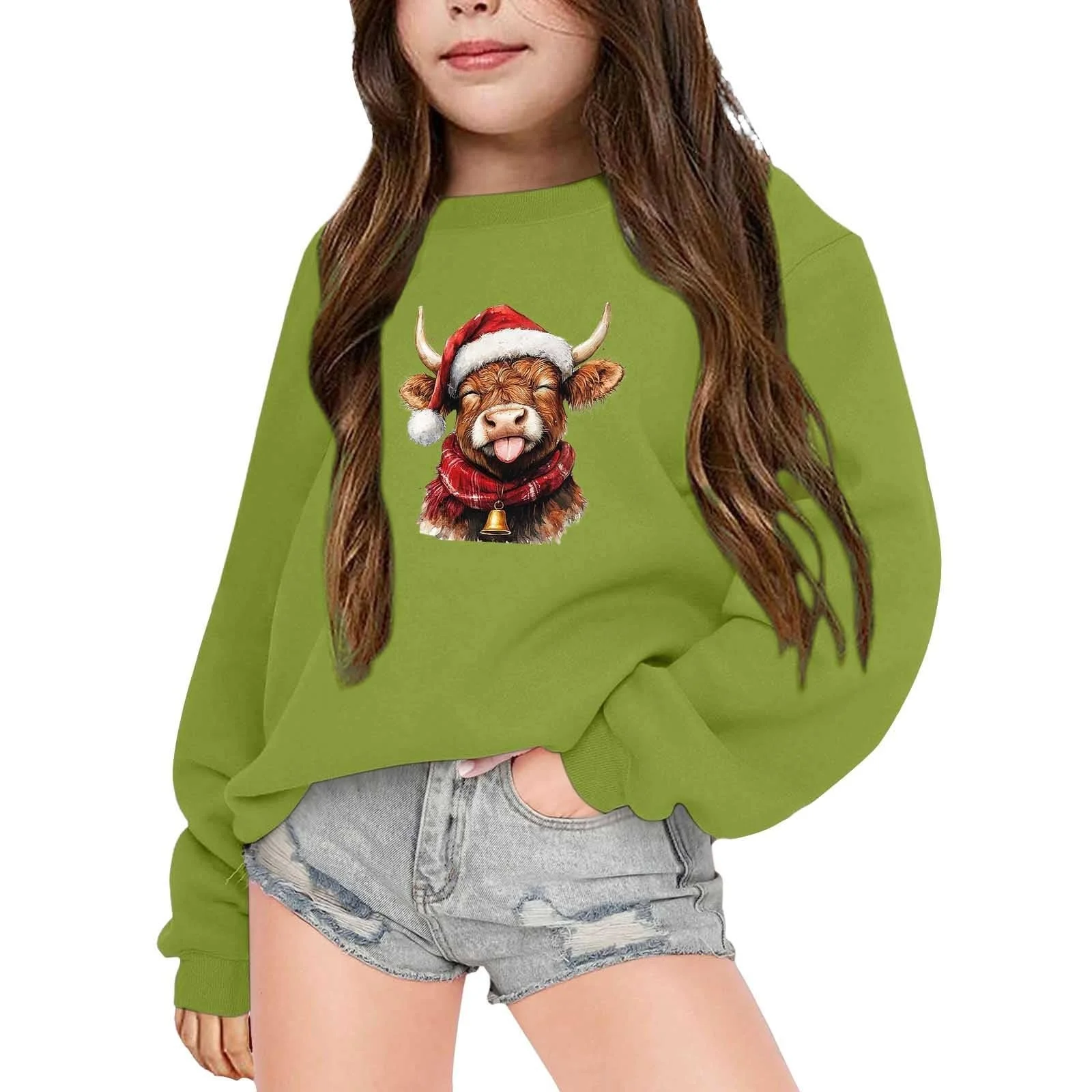 Пуловер і дівчаток з різдвяним принтом корови, фото №1