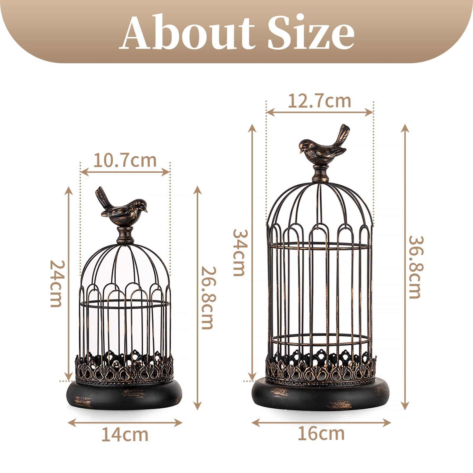 Подсвечник Sziqiqi Bird Cage Decorative Shabby Chic 27 cm / 37 cm Black Metal Set of 2, фото №4