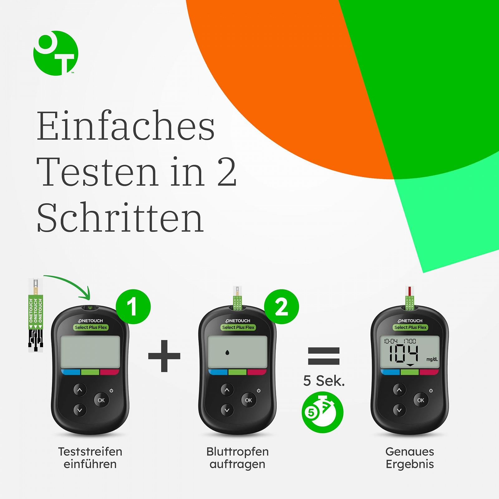Глюкометр OneTouch Select Plus Flex mg/dL 1 прилад, 10 тест-смужок, 1 автоланцет, 10 ланцетів та чохол, фото №3