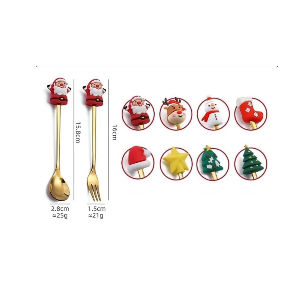 Набор столовой посуды Рождественский, Рождественская ложка, Кофейная ложка, Ложка для торта, Рождественская вилка, Десертная вилка, 3D мультяшная фигурка, 4 шт, Набор рождественских столовых приборов (B), фото №3