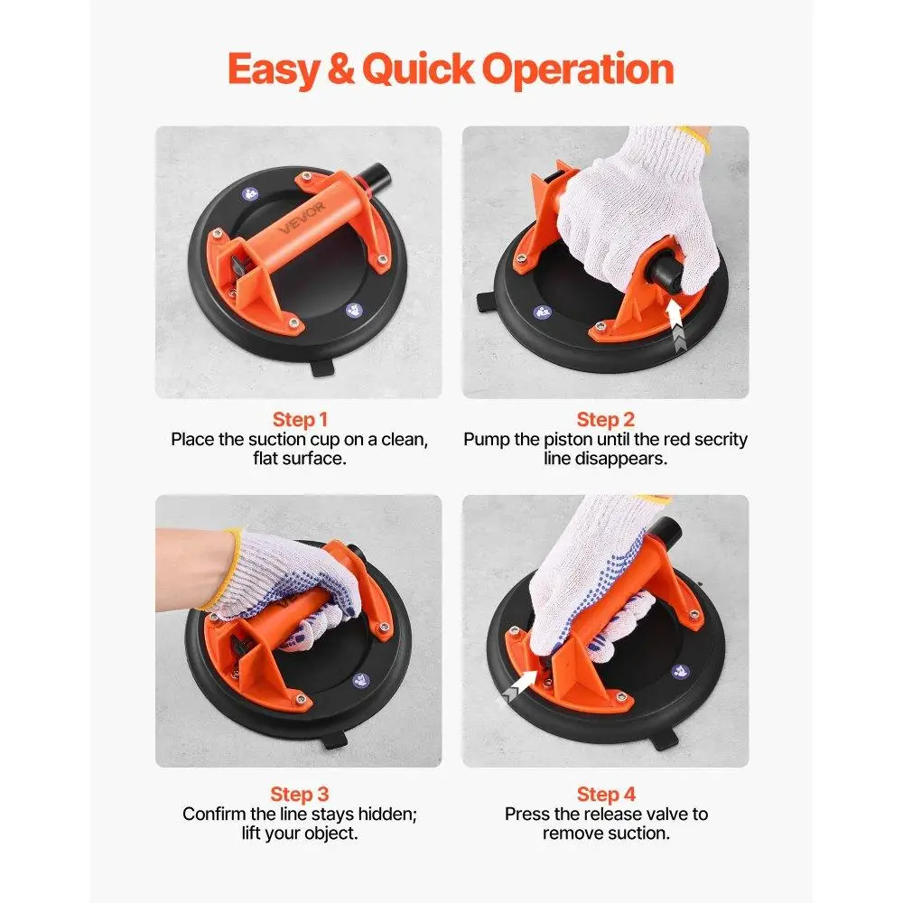 Вакуумна присоска для плитки та скла VEVOR GPS-1 / 203мм -2шт / Чорний - помаранчевий, фото №2