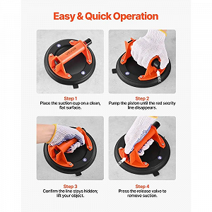 Вакуумна присоска для плитки та скла VEVOR GPS-1 / 203мм -2шт / Чорний - помаранчевий synthetic.ua - Фото 1
