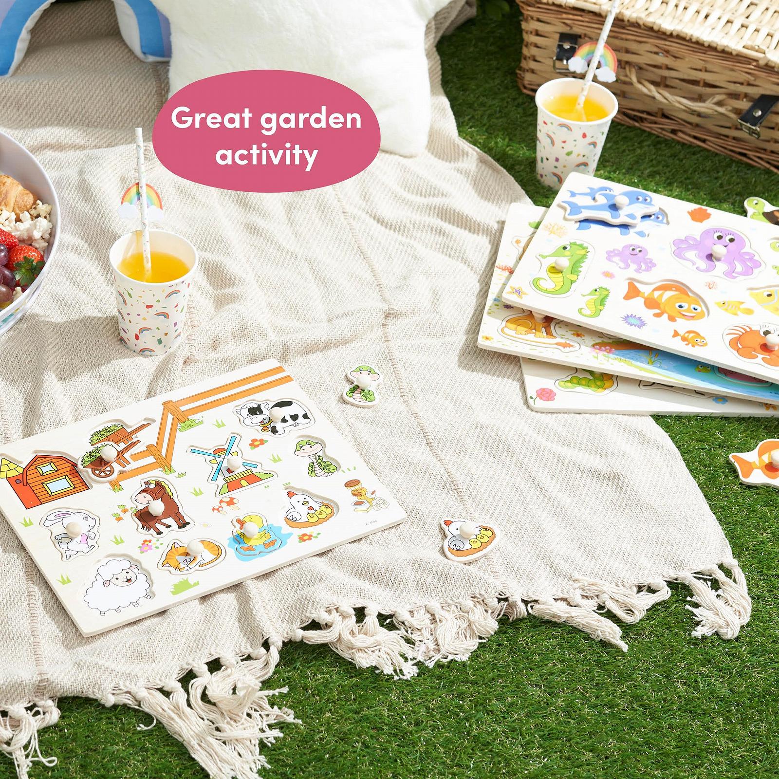 Пазл-вкладыш THE TWIDDLERS Montessori Educational Toy Farm, Jungle Animals, Sea Animals & Insects деревянный 4 шт., фото №3