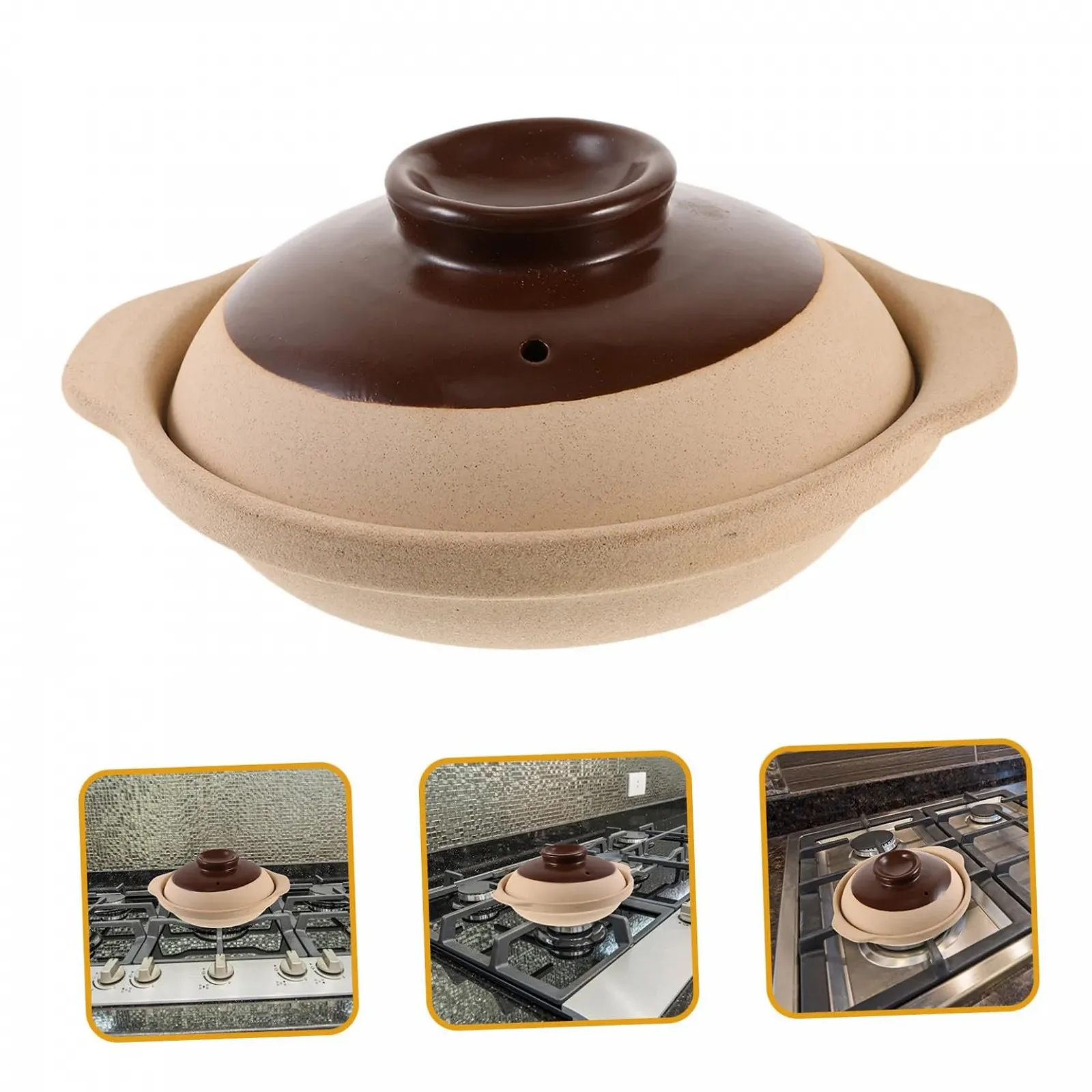 Кастрюля керамическая Gatuida с крышкой Жаропрочная с нескользящими ручками Гладкая поверхность, фото №3