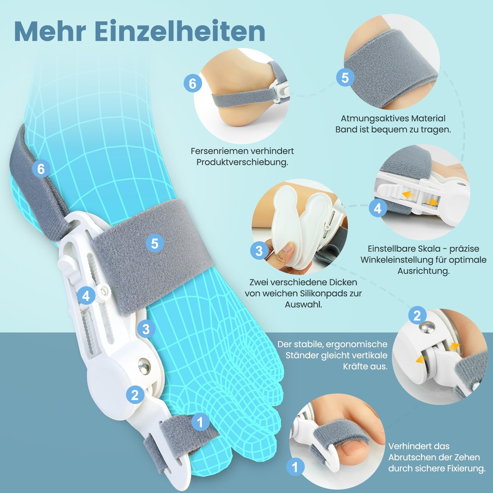 Коректор великого пальця стопи Epessa Hallux Valgus Correction Upgrade Регульована шина Кронштейни Hallux Valgus для пальців ніг вдень і вночі для чоловіків і жінок, фото №3