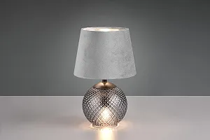 Настільна лампа Reality Leuchten Jonna R51242054 скляна основа оксамитовий абажур 2x E14 Сіра / Срібляста synthetic.ua - Фото 1