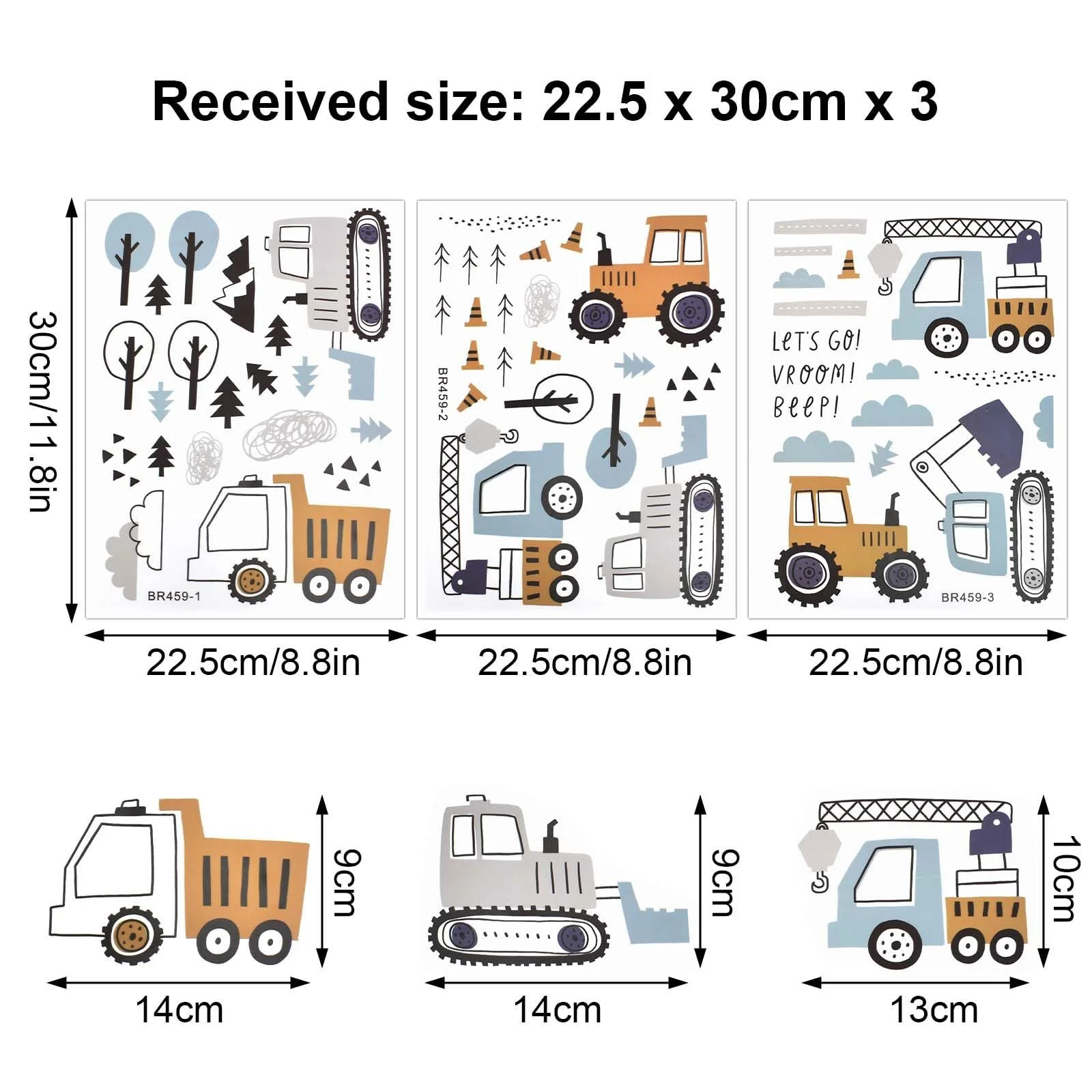 Настінні наклейки 3 аркуші Будівельна техніка Трактор Екскаватор Вантажівка Кран Знімні для дитячої кімнати, фото №3 Настінні наклейки 3 аркуші Будівельна техніка Трактор Екскаватор Вантажівка Кран Знімні для дитячої кімнати, фото №3