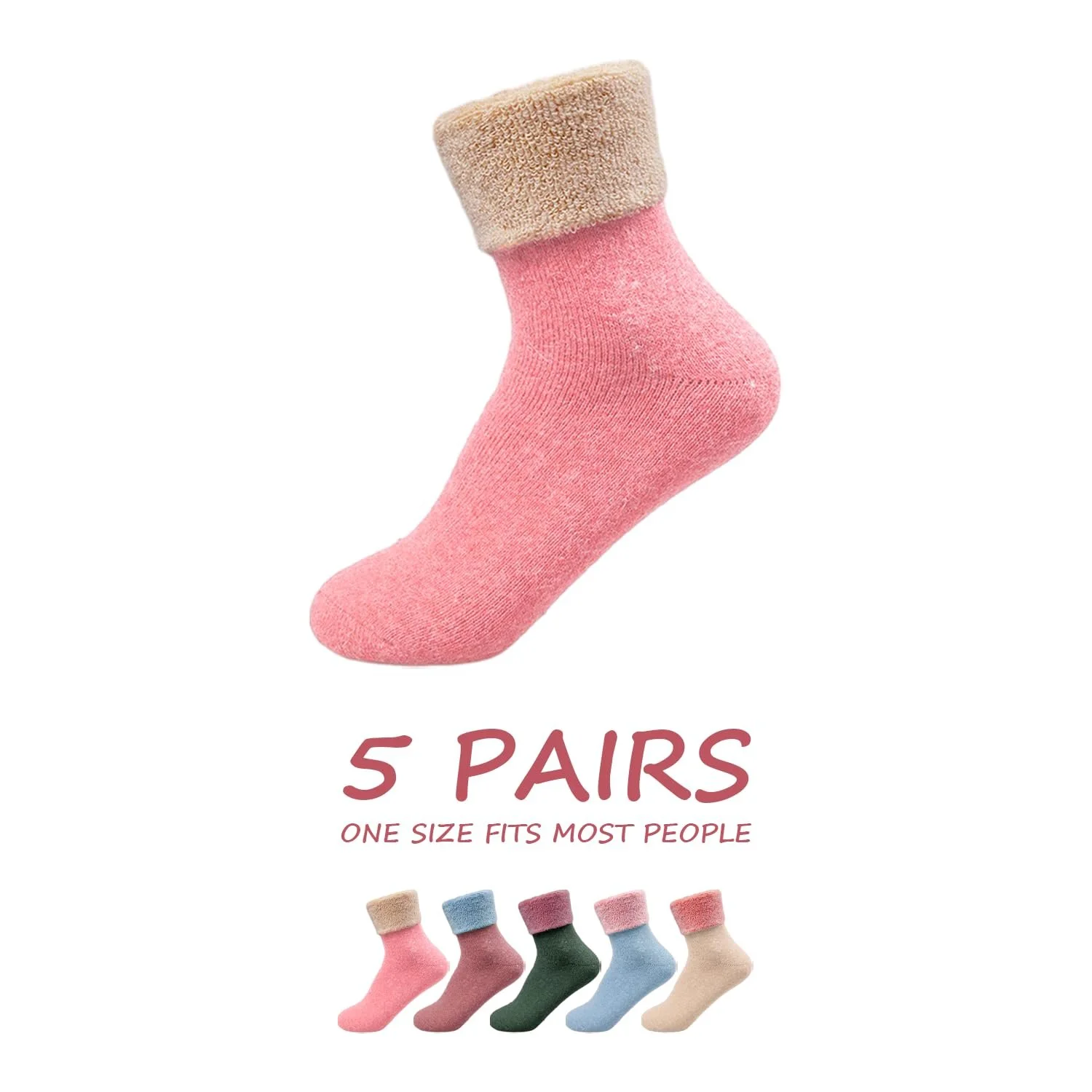 Носки Теплые вязаные зимние шерстяные толстые для женщин, 5 пар, все размеры, фото №2