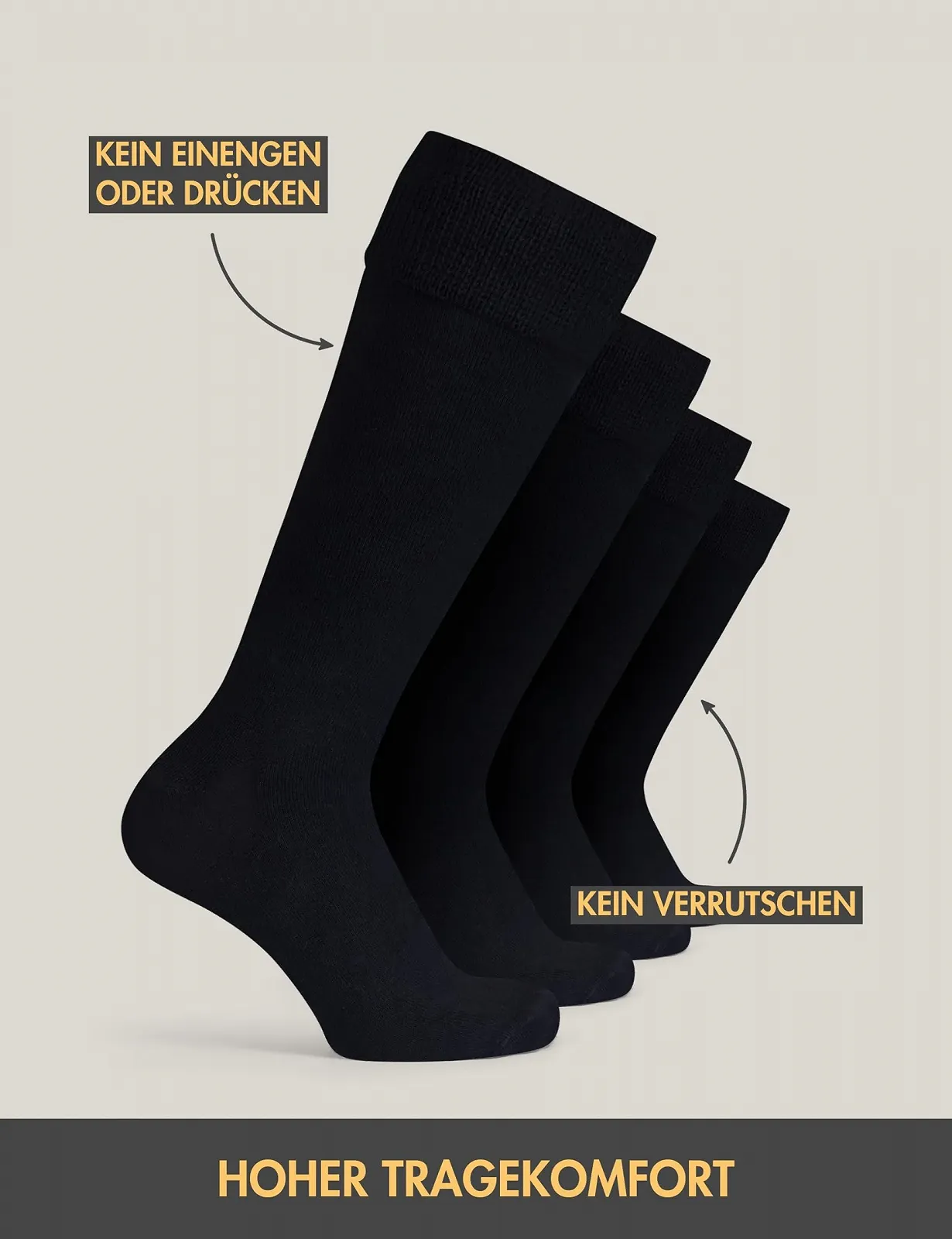 Гольфы Basic Treasure 4 пары для мужчин и женщин с комфортным поясом из хлопка, черные, фото №3