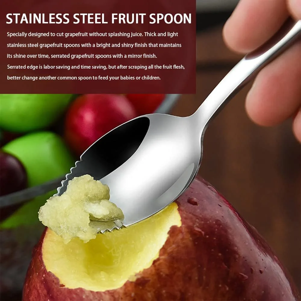 Ложка для грейпфрута з зубчастим краєм з нержавіючої сталі, набір 3 шт., фото №2