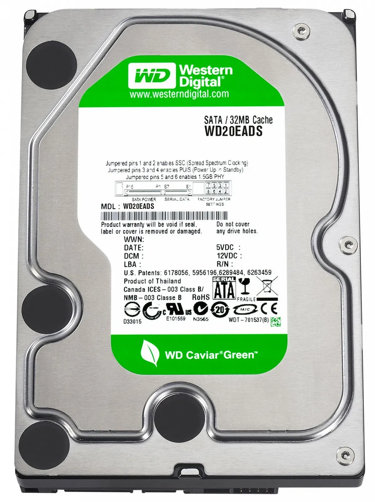 Внутренний жесткий диск Western Digital Caviar Green WD20EADS 2ТБ SATAII 32МБ Cache 3.5" Green Power Oem, фото №2