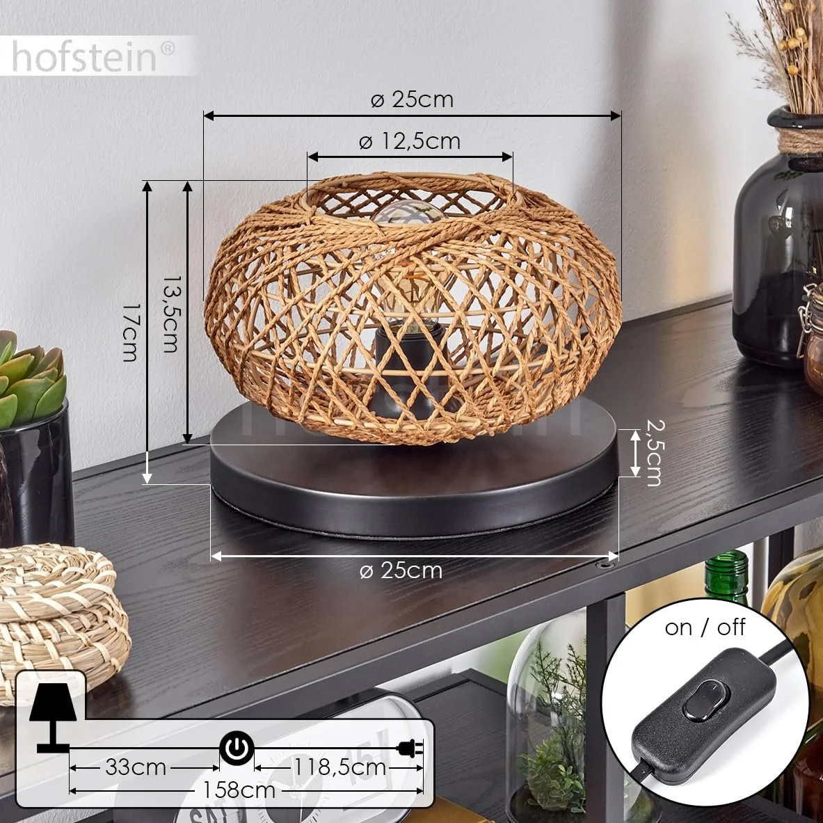 Настільна лампа Mulstrand Metal/Rattan Black/Natural Modern Boho Grid Look 1 x E27, фото №5