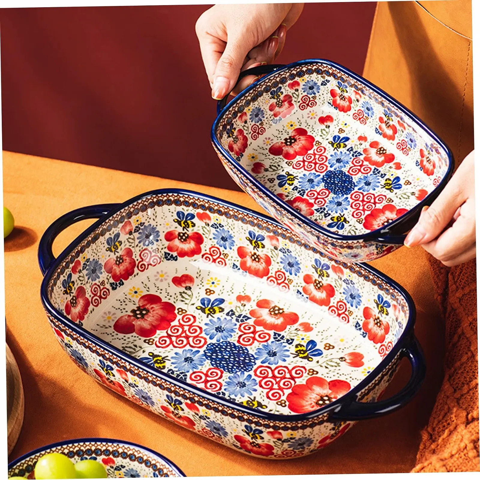 Форма для запекания керамическая термостойкая с двумя ручками цветочный принт 730 мл, фото №4