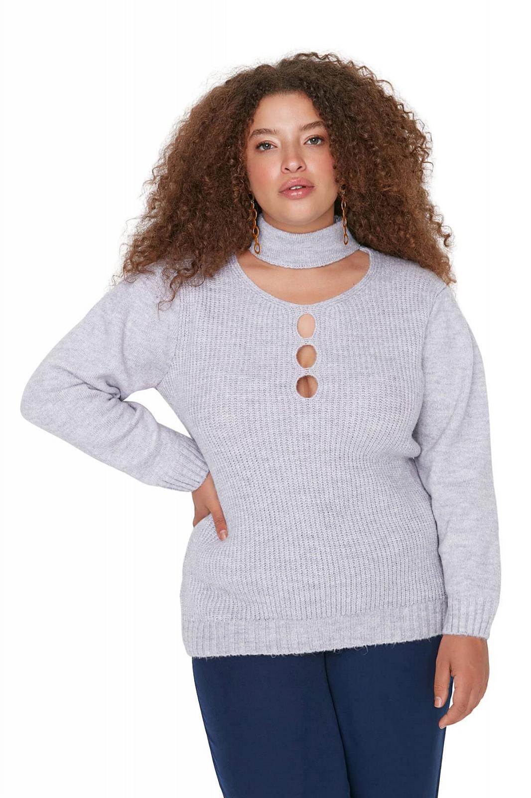 Женский свитшот с высокой горловиной TRENDYOL Plus Size, однотонный, свободного кроя, фото №4