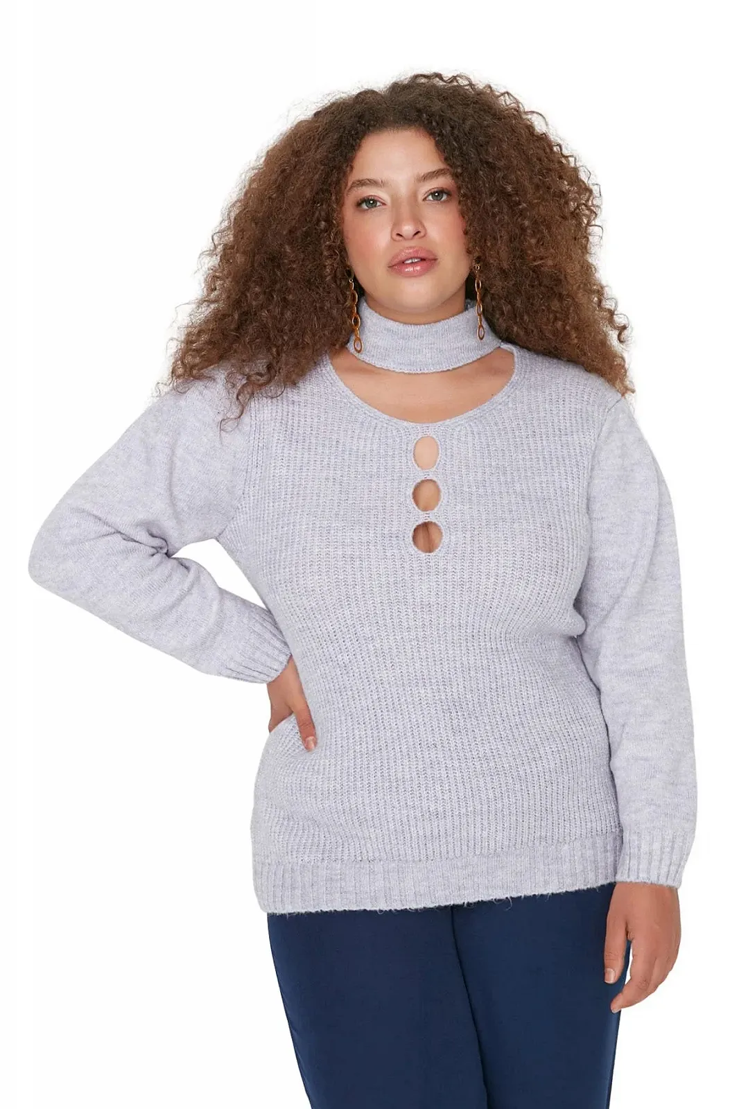 Жіночий світшот з високою горловиною TRENDYOL Plus Size, однотонний, вільного крою, фото №4