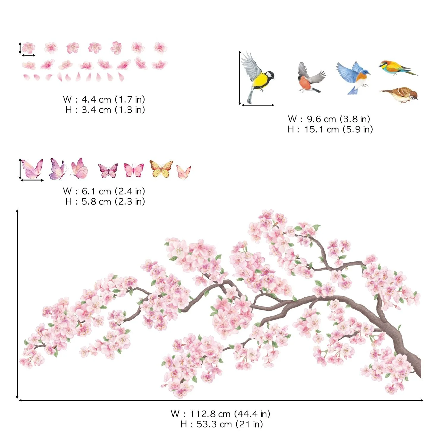 Наклейка на стіну DECOWALL SG2-2427 Рожеві квіти та птах Рожевий, фото №6