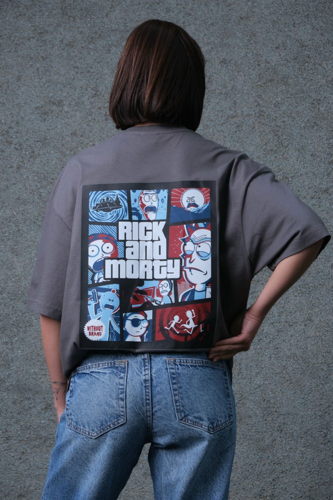 Оверсайз футболка з принтом Without rick and morty Dark Gray, фото №4 Оверсайз футболка з принтом Without rick and morty Dark Gray, фото №4