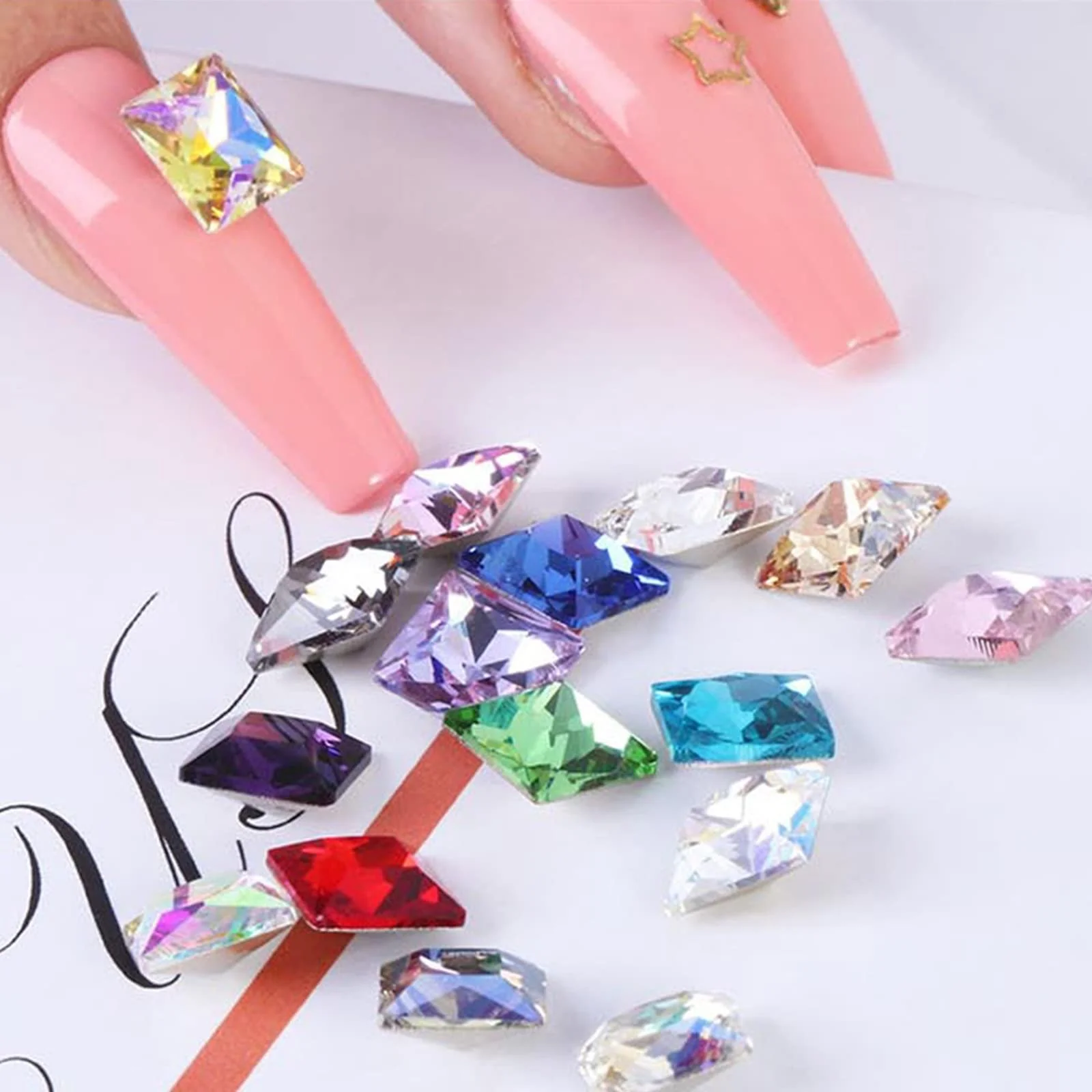 Квадратные стразы для ногтей 7мм, 72 шт., случайный цвет, фото №3