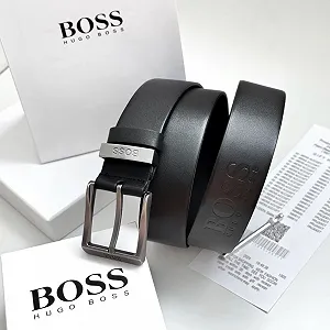 Чоловічий ремінь Boss чорний шкіряний пояс - Фото 1