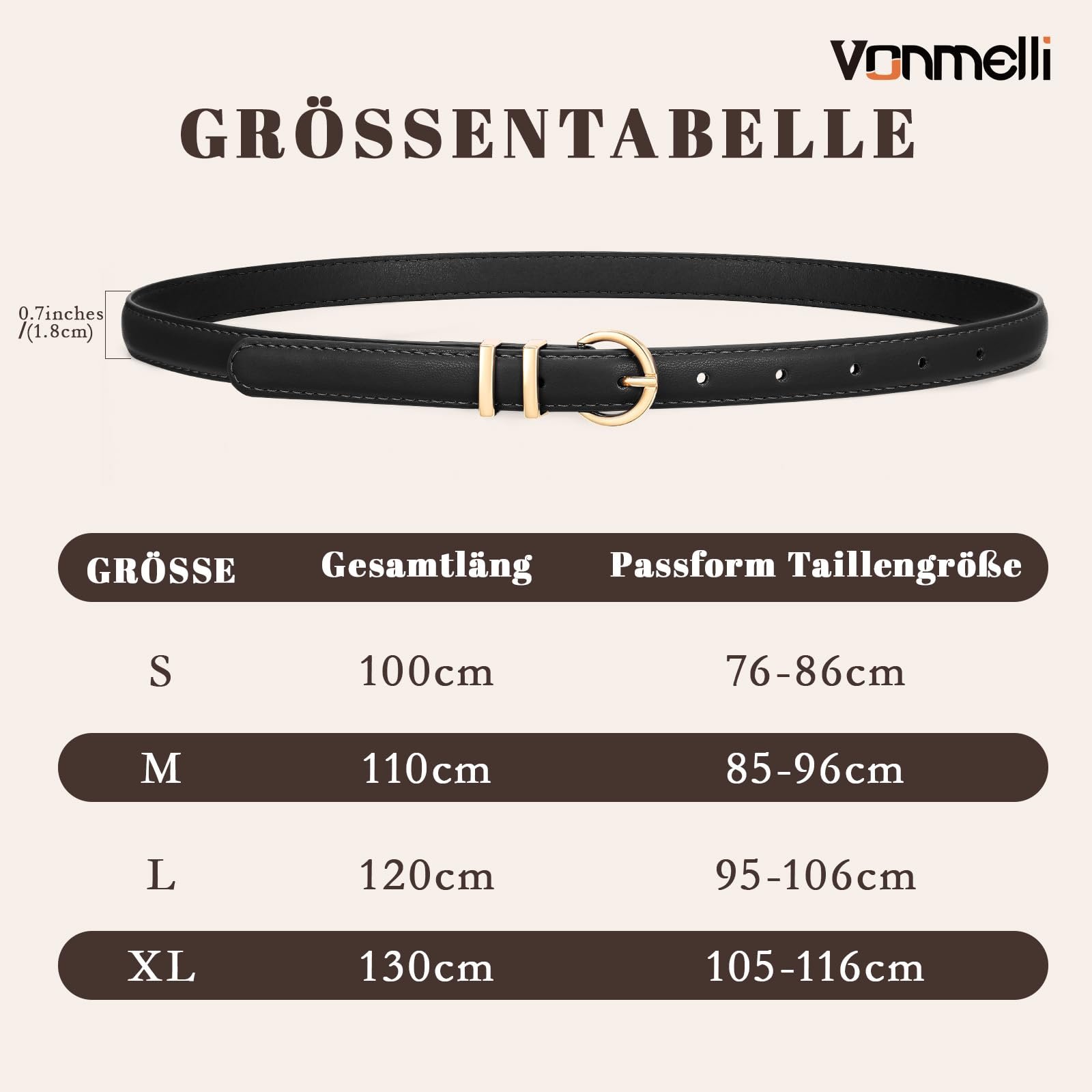 Ремень Кожаный VONMELLI Slim Регулируемый Золотая Пряжка для Джинс и Платьев, 2 шт, фото №5