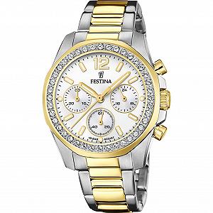 Годинник Festina Аналоговий Кварцовий F20607/1 Жіночий Ремінець з нержавіючої сталі, Срібно-Золотий, Браслет synthetic.ua - Фото 1