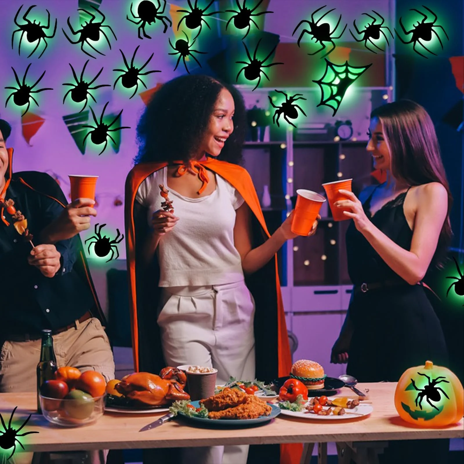 Наклейка на стіну Joycabin Halloween Decoration LED Spider 24 шт. зелена, фото №5 Наклейка на стіну Joycabin Halloween Decoration LED Spider 24 шт. зелена, фото №5