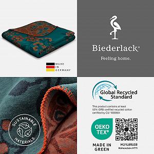 Плед Biederlack Oriental Flowers Бавовна/Поліакрил 150 x 200 см Петроль/Помаранчевий synthetic.ua - Фото 1