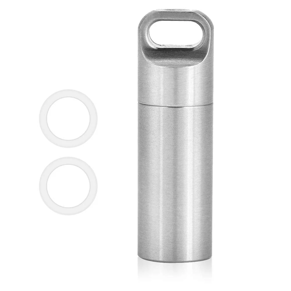 Міні контейнер для таблеток з кільцем для ключів, маленький з нержавіючої сталі, водонепроникна, фото №1