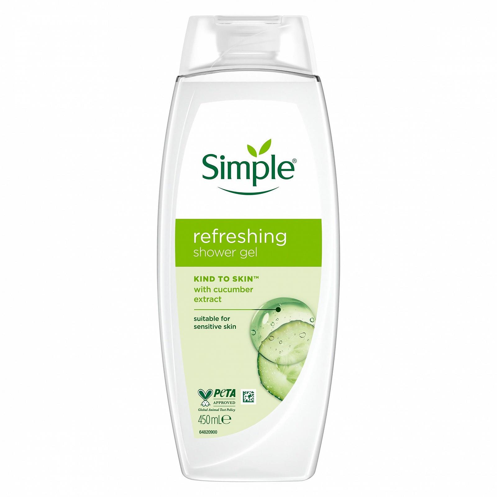 Гель для душу Simple Gentle on Skin Refreshing Cucumber Extracts and Pro-Vitamin B5 6 x 450 мл, фото №1