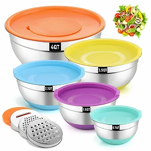 Купити Набір мисок для змішування hunnycook 4.5, 4, 2.4, 1.7, 0.8 L нержавіюча сталь - Фото 1 Набір мисок для змішування hunnycook 4.5, 4, 2.4, 1.7, 0.8 L нержавіюча сталь - Фото 1
