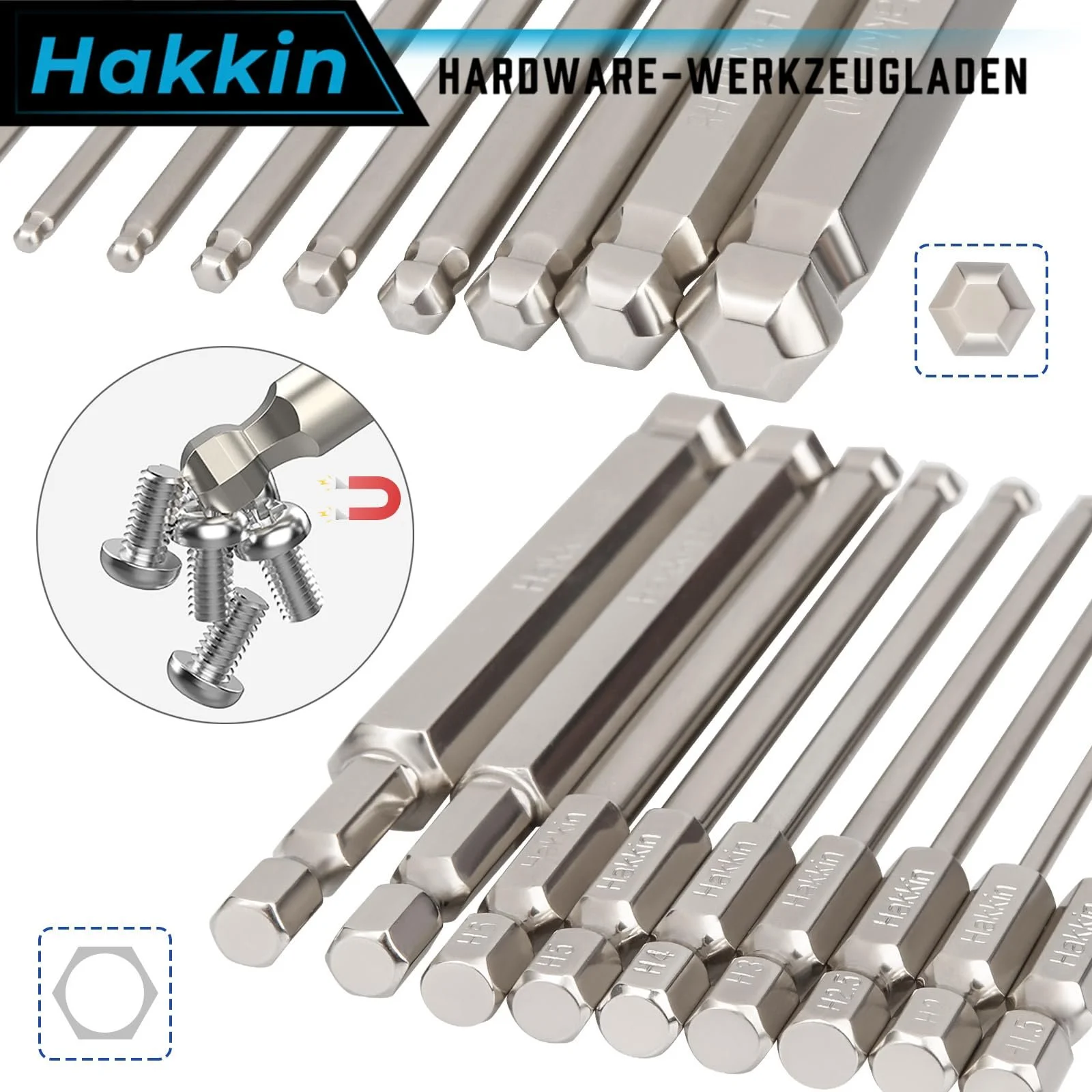Набір Hakkin 9 штук 100 мм гвинтова викрутка 1/4 дюйма шестигранний хвостовик кульковий шестигранний біта S2 легована сталь 1.5/2/2.5/3/4/5/6/8/10 мм шестикутний магнітний набір біт електроінструменти, фото №6