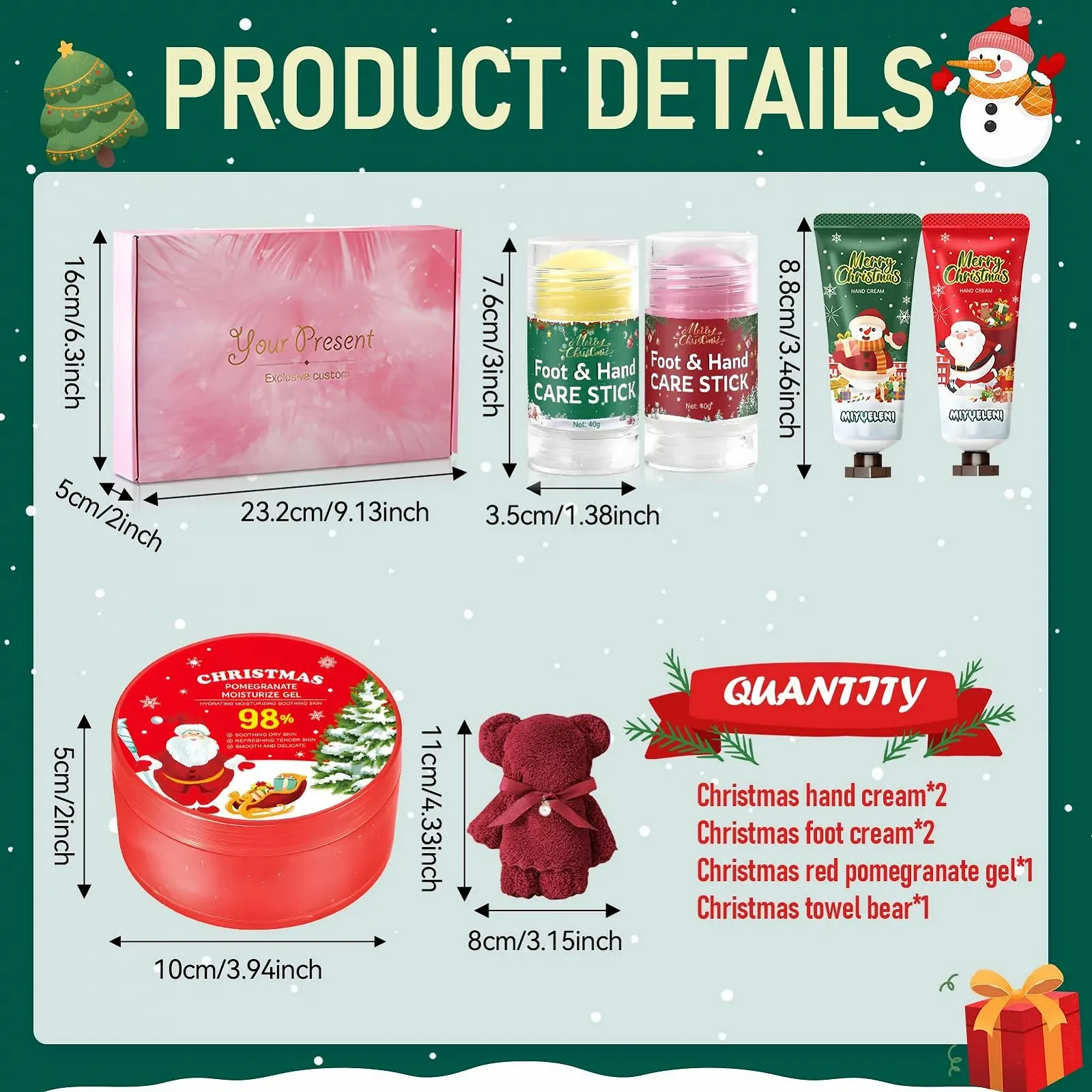 Подарочный набор для ухода за руками и ногами Christmas (кремы, карандаши, гель, полотенце), фото №7