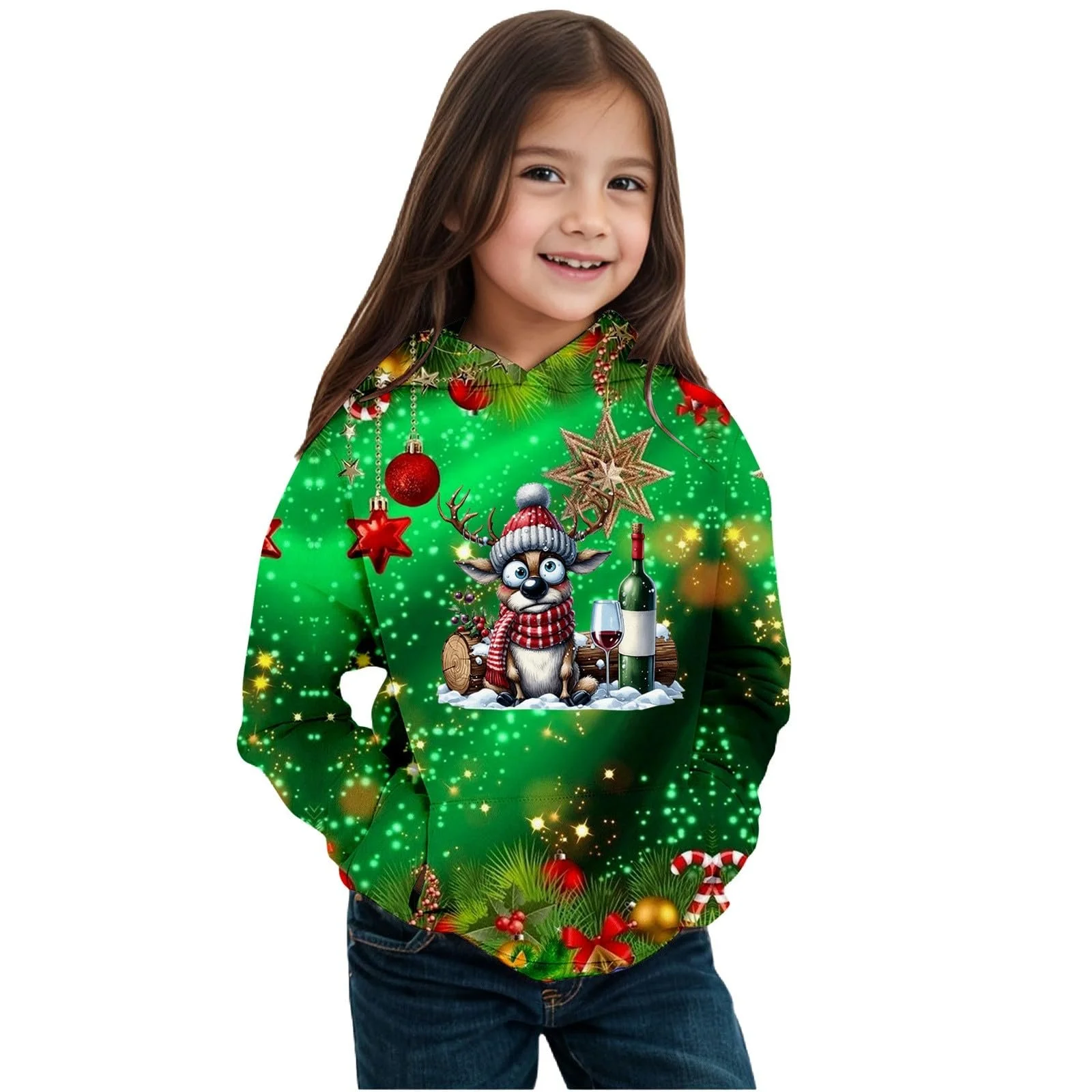 Худи Рождественский с принтом для девочки Длинный рукав Флис Цвет не указан Размер 134, фото №1