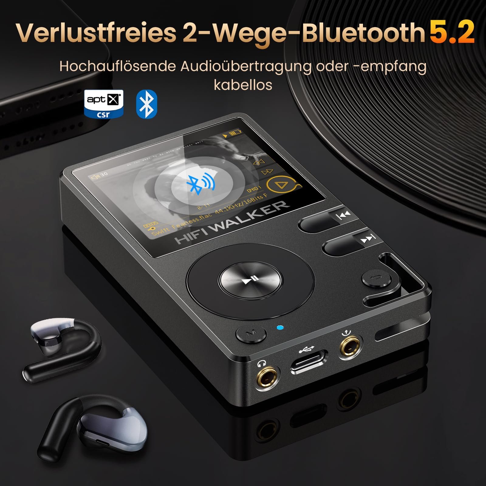 MP3-плеер HIFI WALKER H2 High Resolution Bluetooth FLAC WAV Цифровой Черный, фото №3